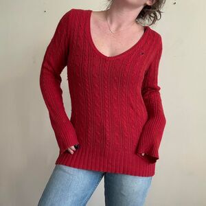 American Eagle Women's Red Sweater 2000's Y2k
